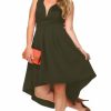 Regular Size * | Zoozie La Regular Size Plus Size Pleated Midi Cocktail Dress With Empire Waist Olive