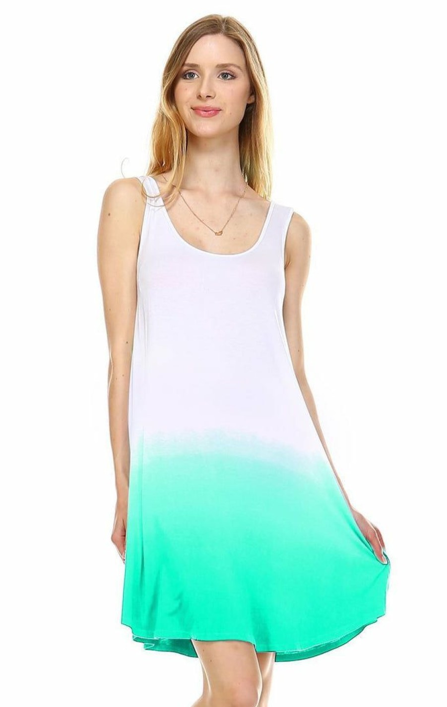 Regular Size * | Zoozie La Dip Tie Dye Dress Tank Sleeveless Mini Dresses Seafoam Green White