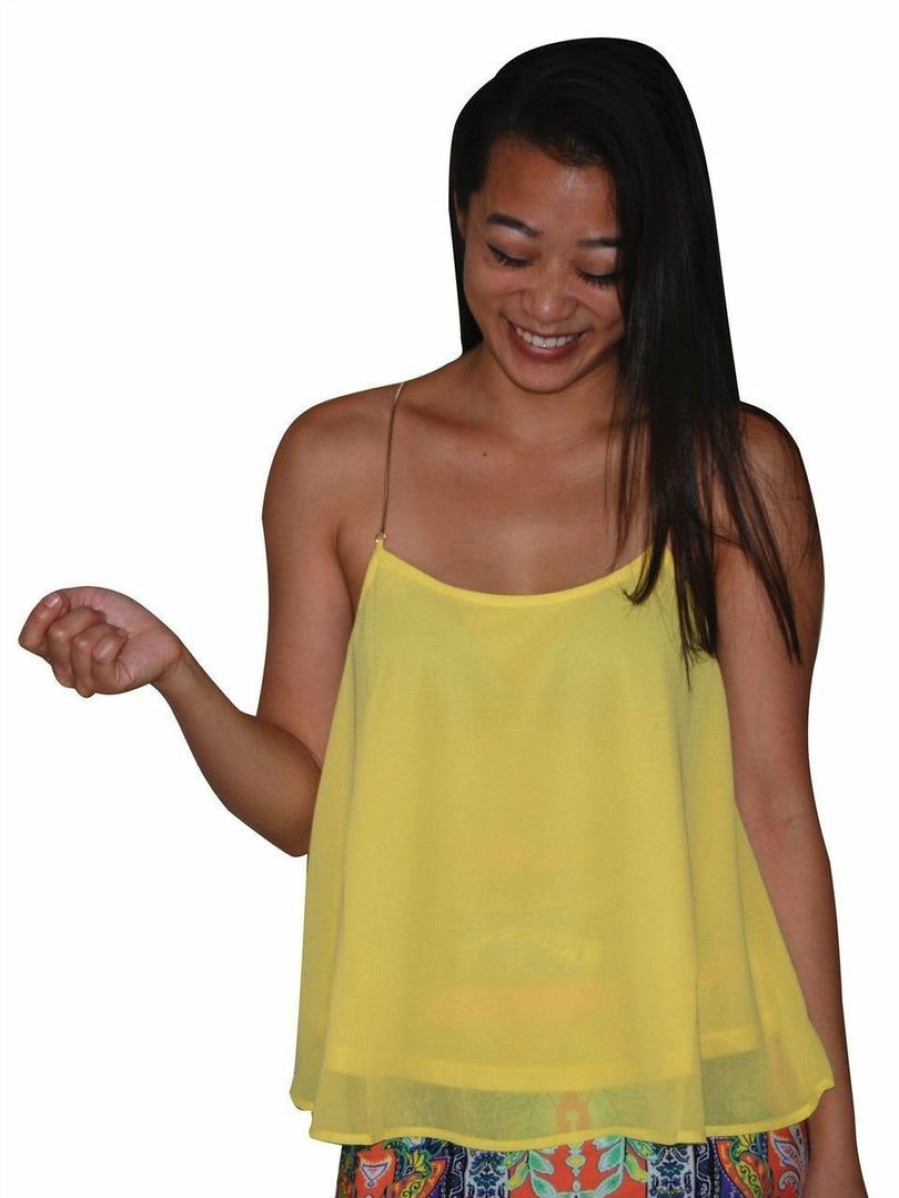 Regular Size * | Zoozie La Blouses Sleeveless Top Chain Back Yellow Regular Size