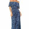 Regular Size * | Zoozie La Regular Size Off The Shoulder Wrap Maxi Dress Jungle Leaves Blue