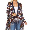 Regular Size * | Zoozie La Open Front Oversized Fringe Cardigan With Navy Orange Burgundy Arrow Regular Size