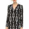 Regular Size * | Zoozie La Regular Size Tunic Top Blouse Tribal Diamond Black White