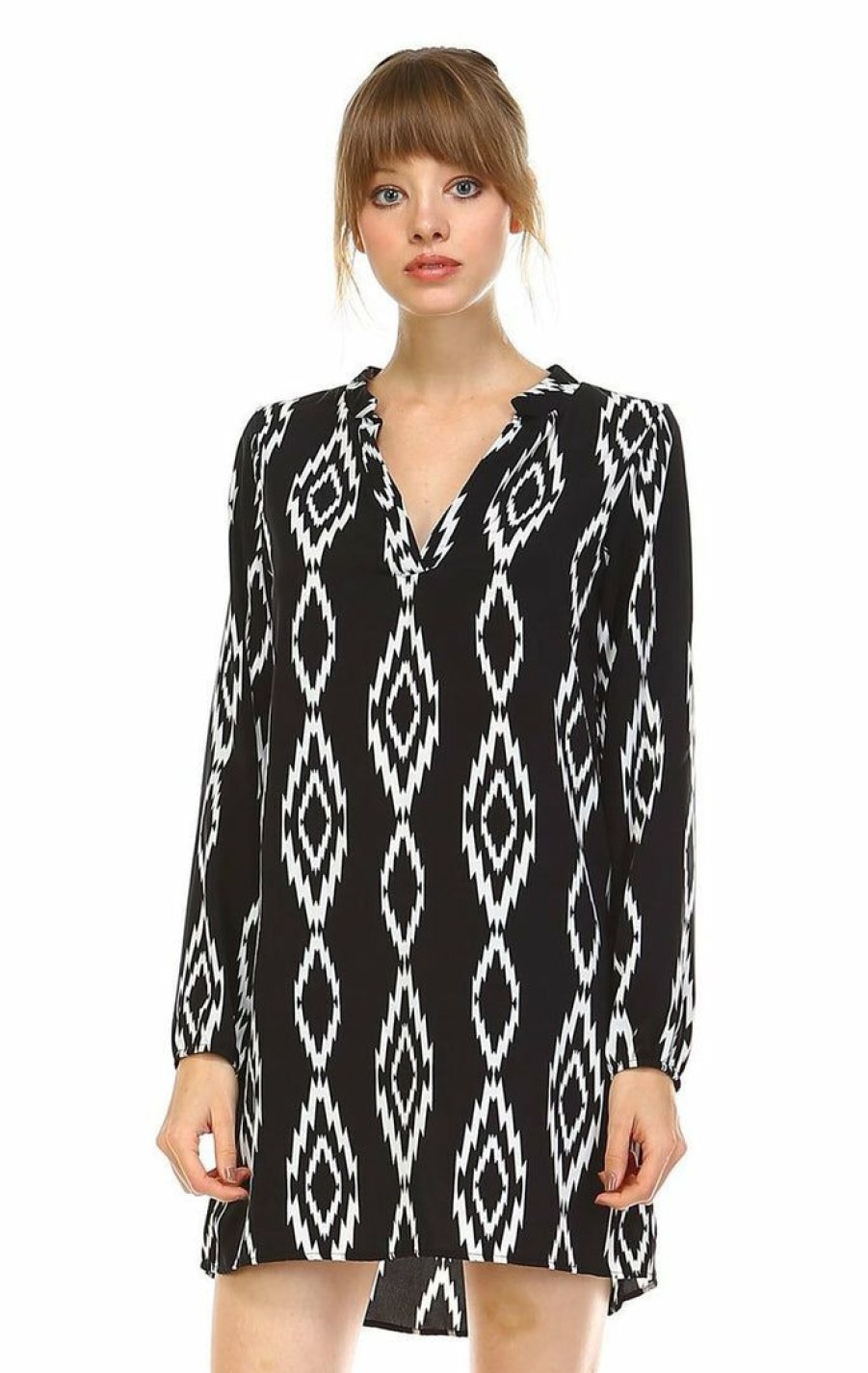 Regular Size * | Zoozie La Regular Size Tunic Top Blouse Tribal Diamond Black White