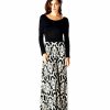 Regular Size * | Zoozie La Regular Size Long Sleeve Scoop Neck Black Minimalist Baroque Style Maxi Dress