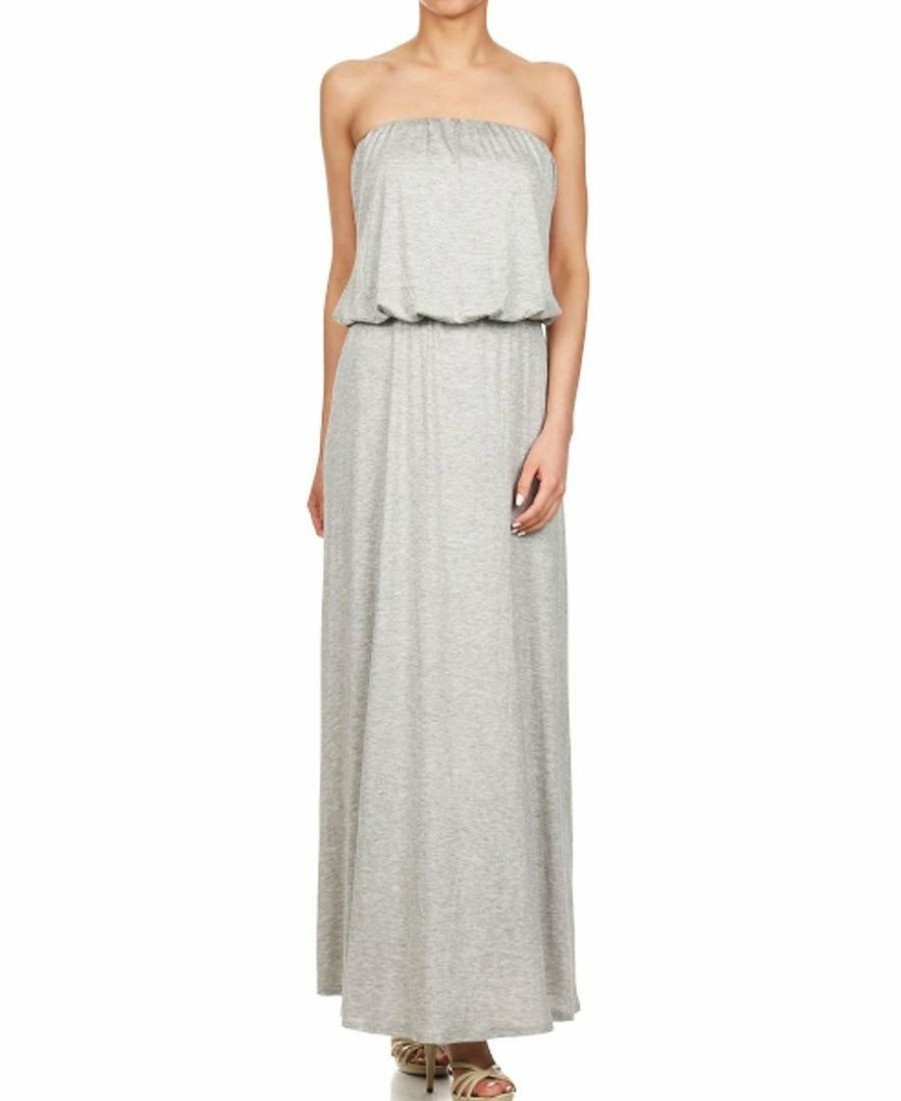 Regular Size * | Zoozie La Strapless Elastic Waist Maxi Dress Light Gray