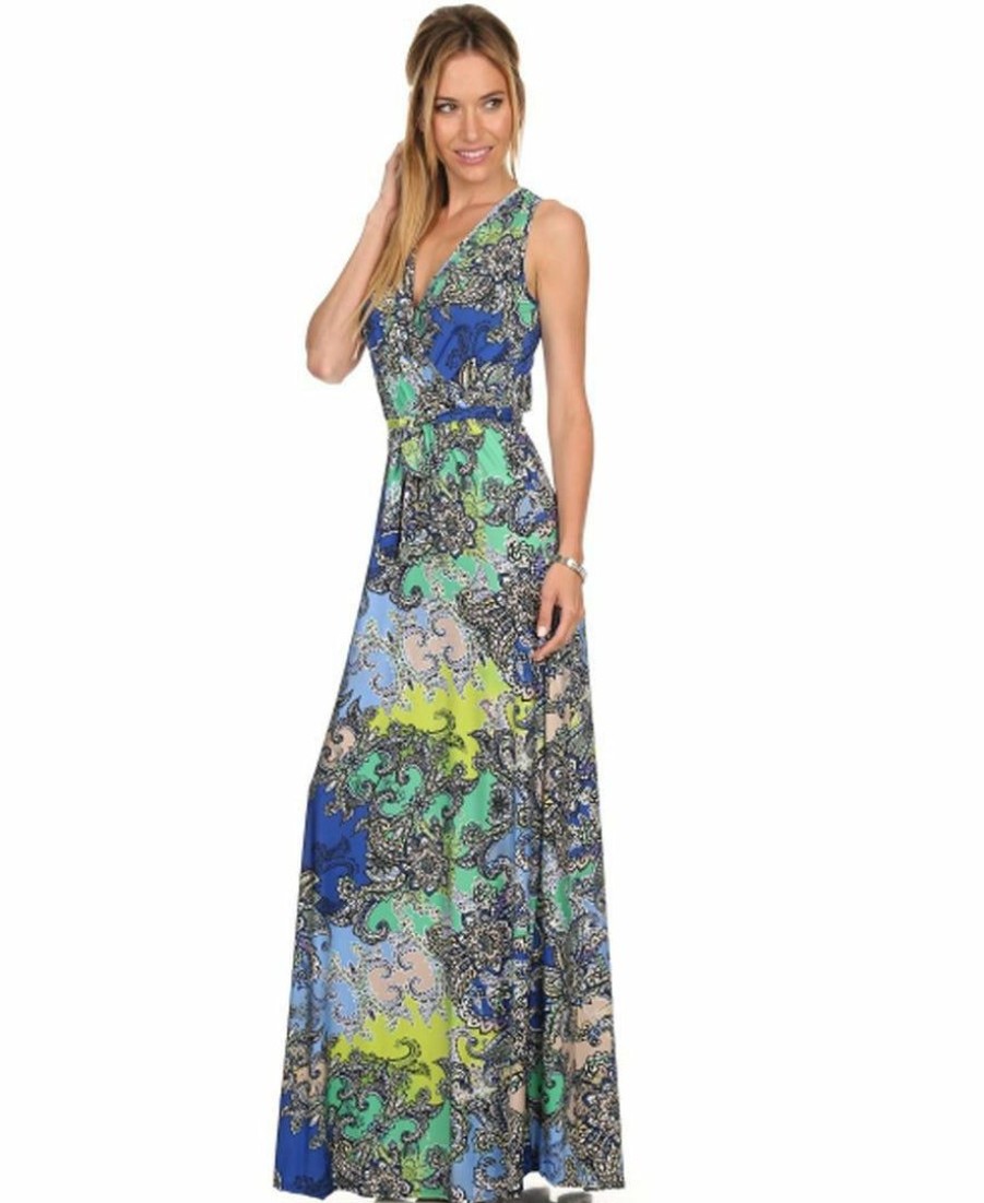 Regular Size * | Zoozie La Sleeveless Paris Maxi Dress Paisley Ocean Blue Regular Size