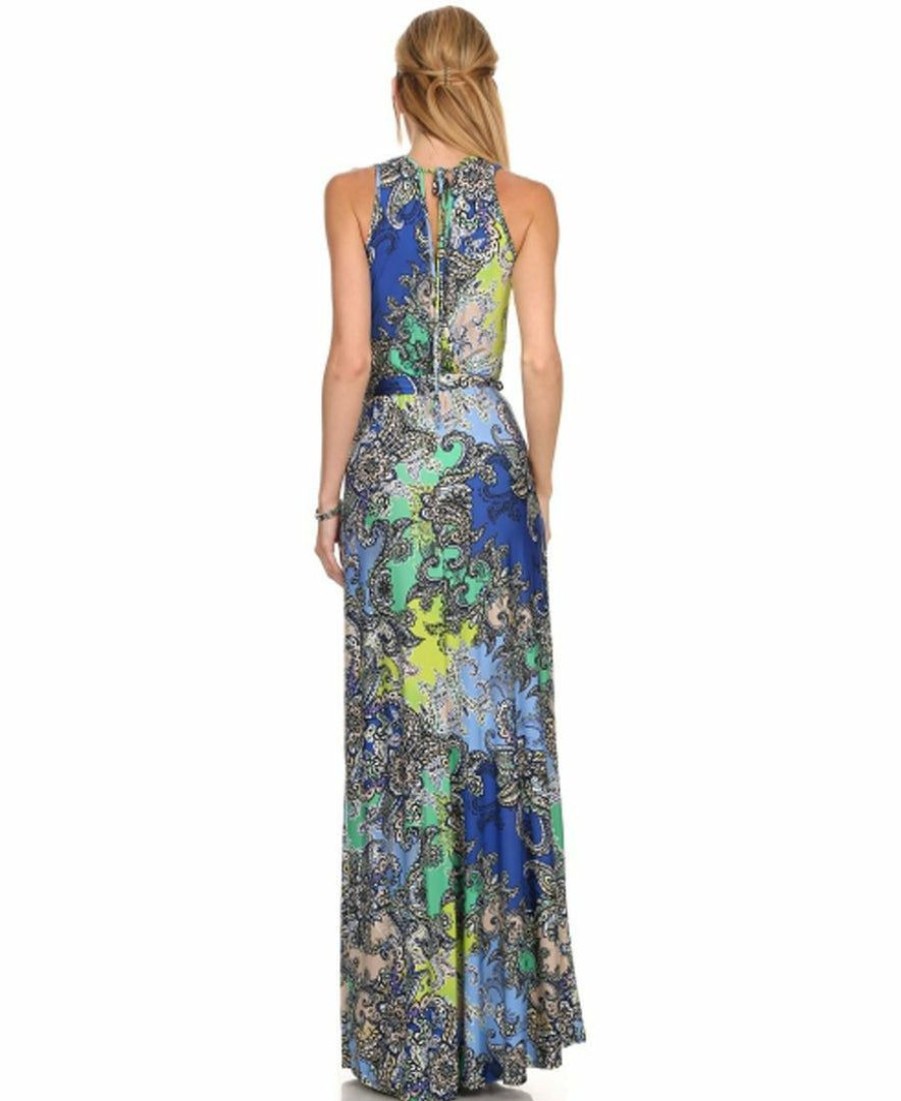 Regular Size * | Zoozie La Sleeveless Paris Maxi Dress Paisley Ocean Blue Regular Size