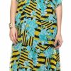 Regular Size * | Zoozie La Plus Size Sleeveless Maxi Dress Ruffle Skirt Checkered Yellow Blue