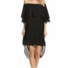 Regular Size * | Zoozie La Off Shoulder Hi Low Short Sleeve Resort Mini Dress Black Regular Size