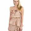 Regular Size * | Zoozie La Strapless Mini Dress Ruffle Belt Light Brown Taupe Regular Size