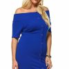 Regular Size * | Zoozie La Regular Size Plus Size Off Shoulder Bodycon Cocktail Dress Royal Blue