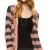 Regular Size * | Zoozie La Fuzzy Cardigan Sweater Open Front Closure Black Salmon