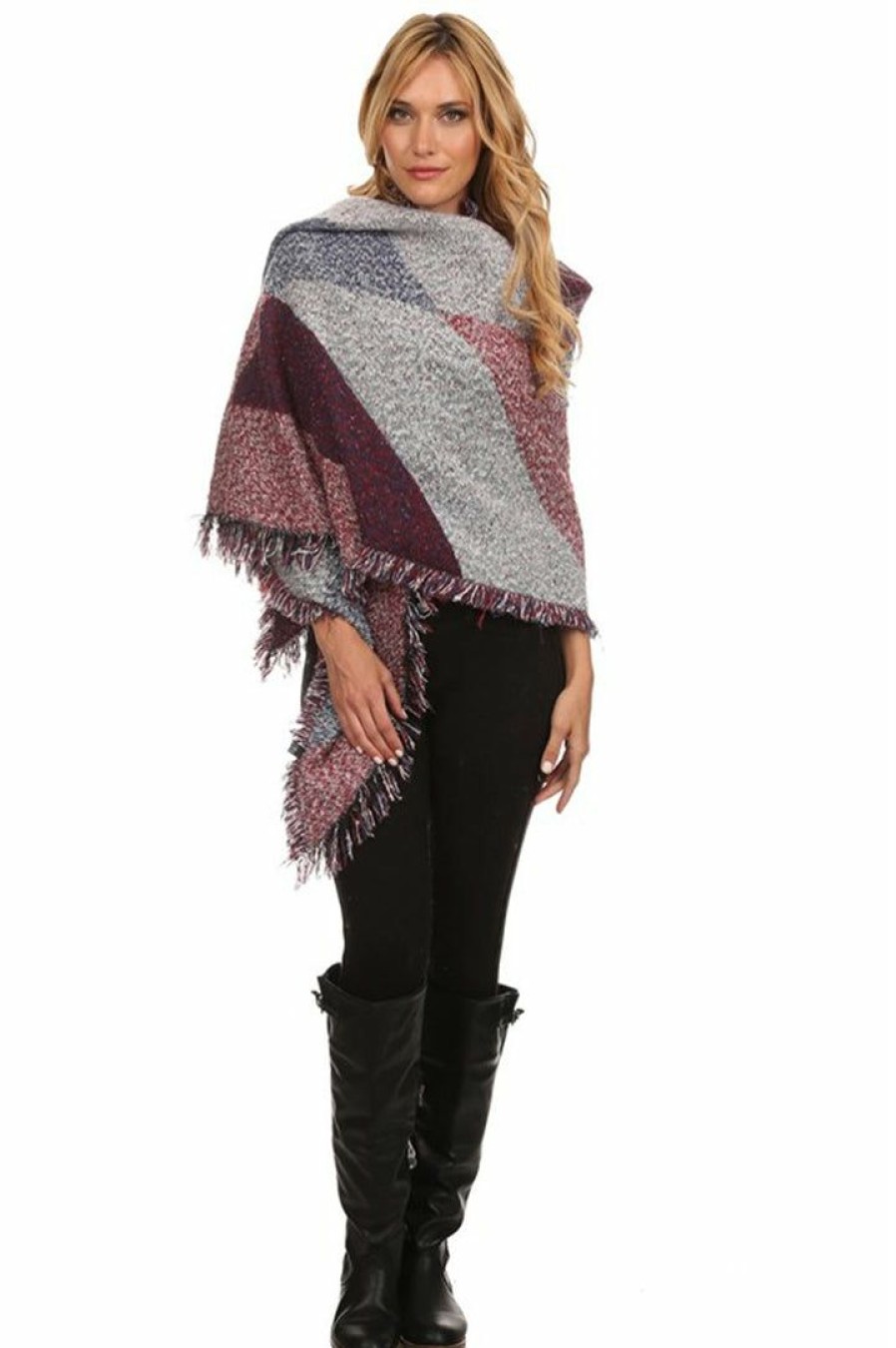 Regular Size * | Zoozie La Red Color Gray Viscose Wool Blanket Cardigan Poncho One Size