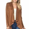 Regular Size * | Zoozie La Suede Open Front Flyaway Jacket Cardigan Camel