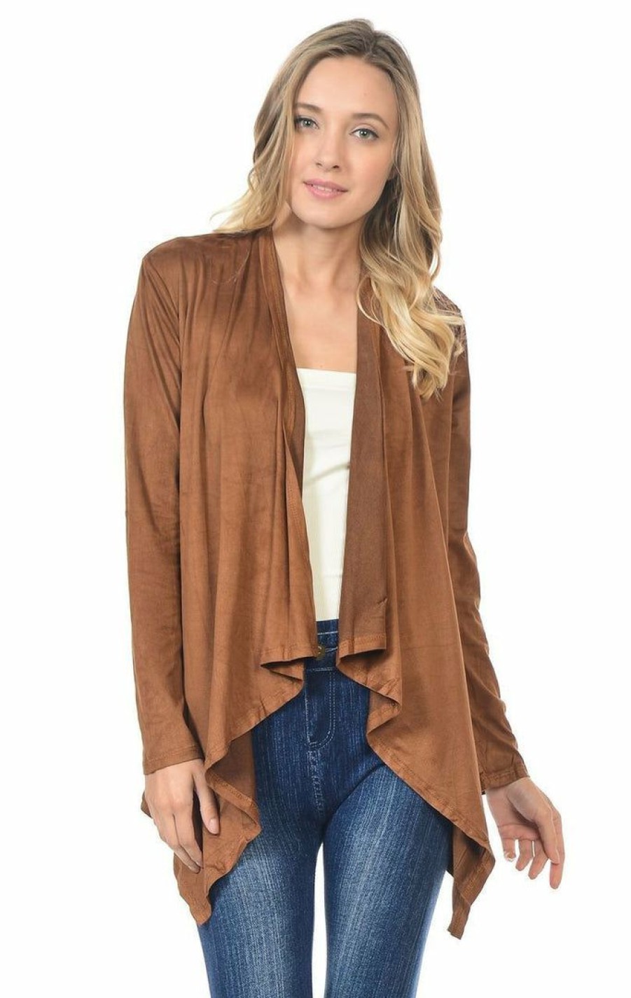 Regular Size * | Zoozie La Suede Open Front Flyaway Jacket Cardigan Camel