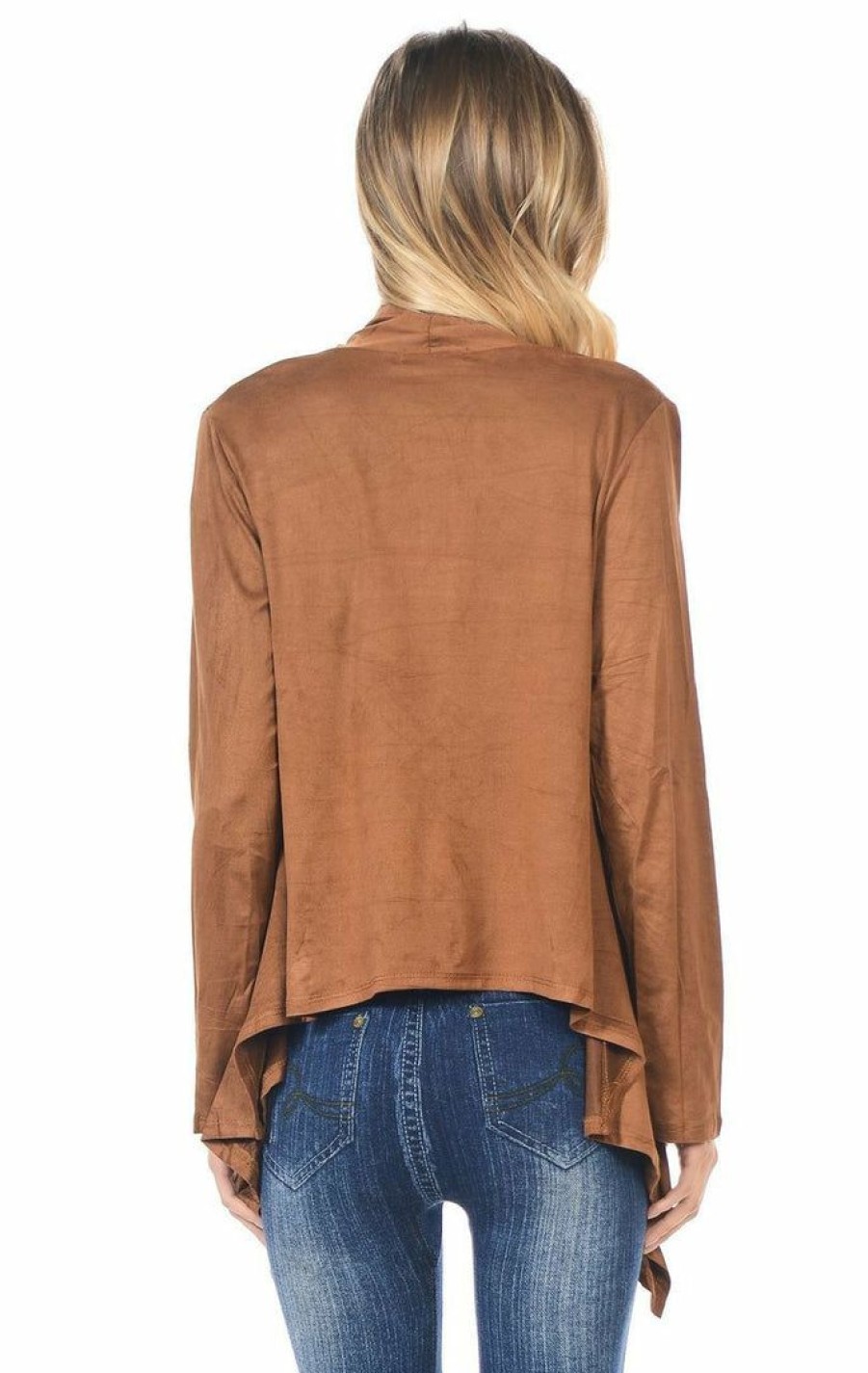 Regular Size * | Zoozie La Suede Open Front Flyaway Jacket Cardigan Camel