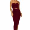 Regular Size * | Zoozie La Strapless Bodycon Maxi Club Dress Ruched Detail With Cutout Burgundy