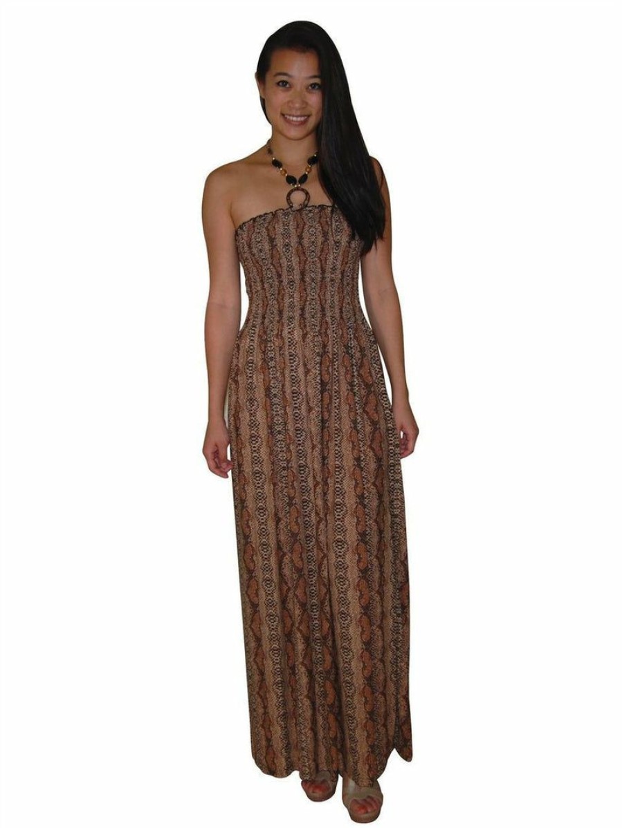 Regular Size * | Zoozie La Regular Size Animal Print Silky Strapless Dress Brown Snake Skin Tribal