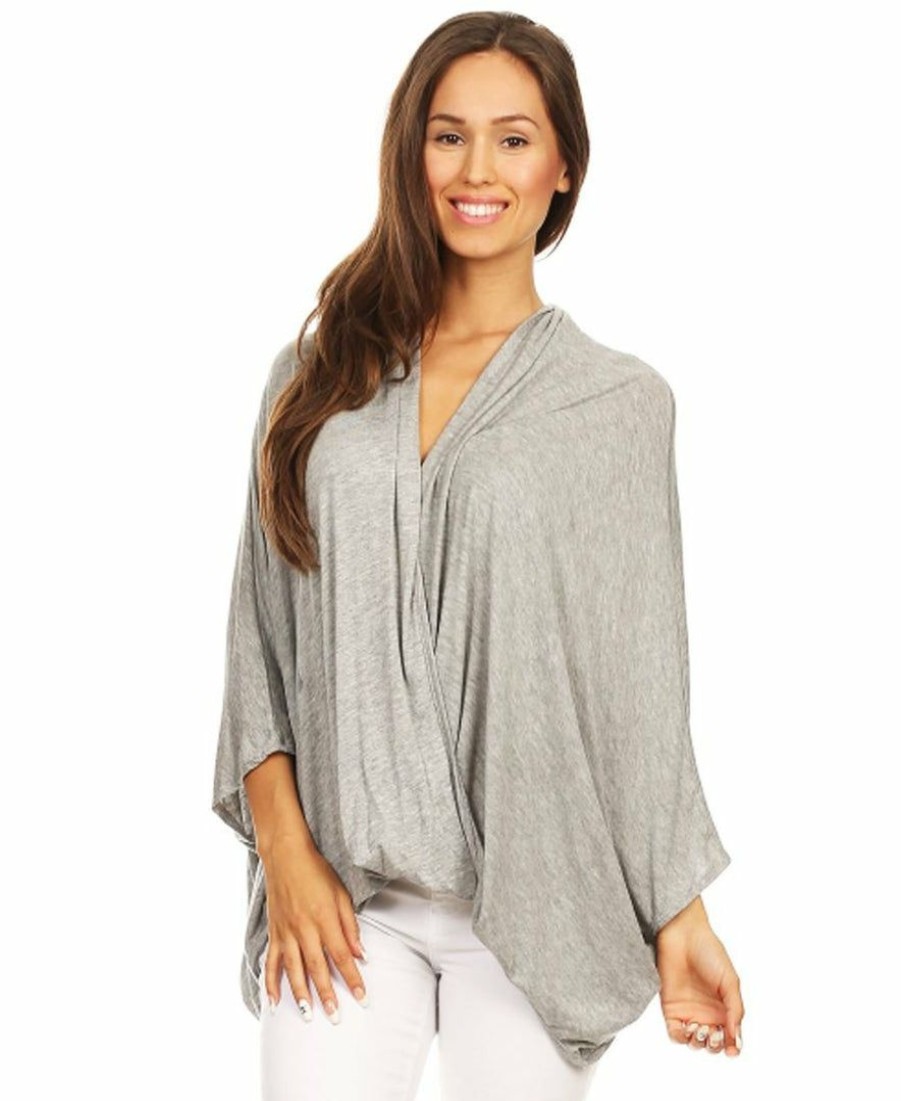 Regular Size * | Zoozie La Regular Size Tunic Top Shirt Twist Wrap 3/4 Sleeve Gray