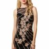 Regular Size * | Zoozie La Regular Size Designer Sequin Party Mini Dress Floral Black Gold