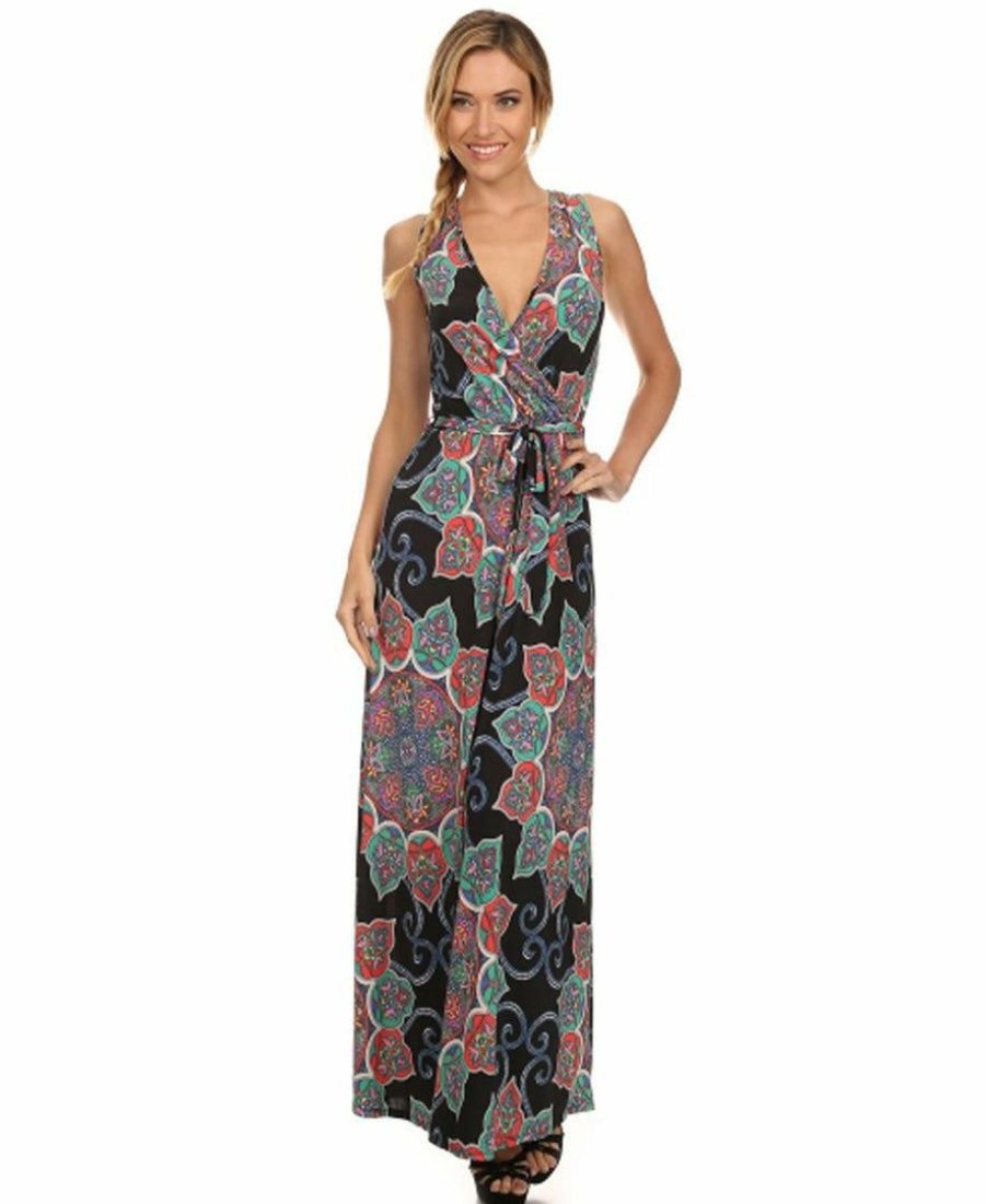 Regular Size * | Zoozie La Sleeveless Paris Maxi Dress Crystal Paisley Black Arm Regular Size