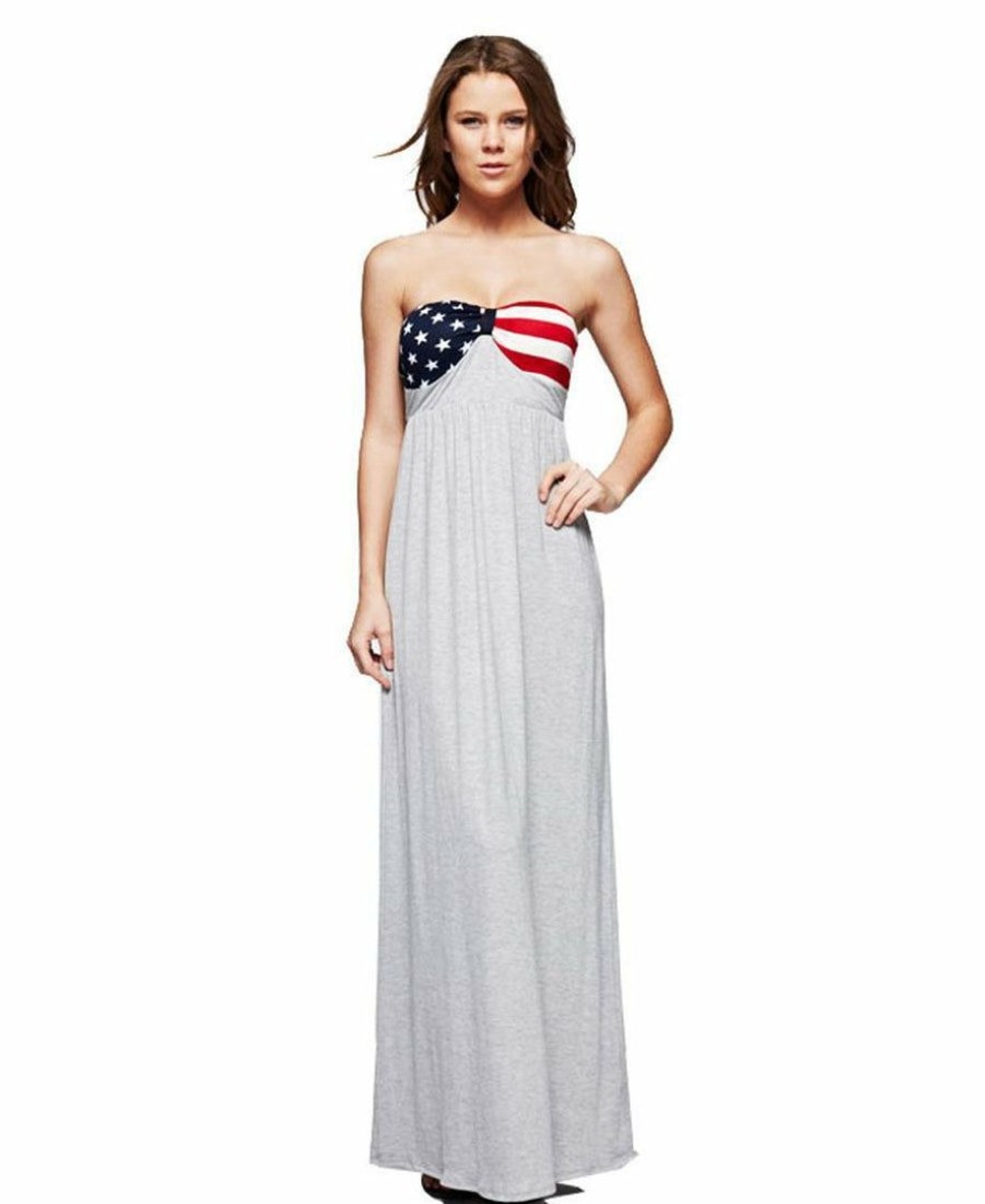 Regular Size * | Zoozie La American Flag Dress Strapless Elegant American Flag Bust Gray