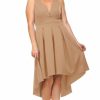 Regular Size * | Zoozie La Regular Size Plus Size Pleated Midi Cocktail Dress With Empire Waist Mocha