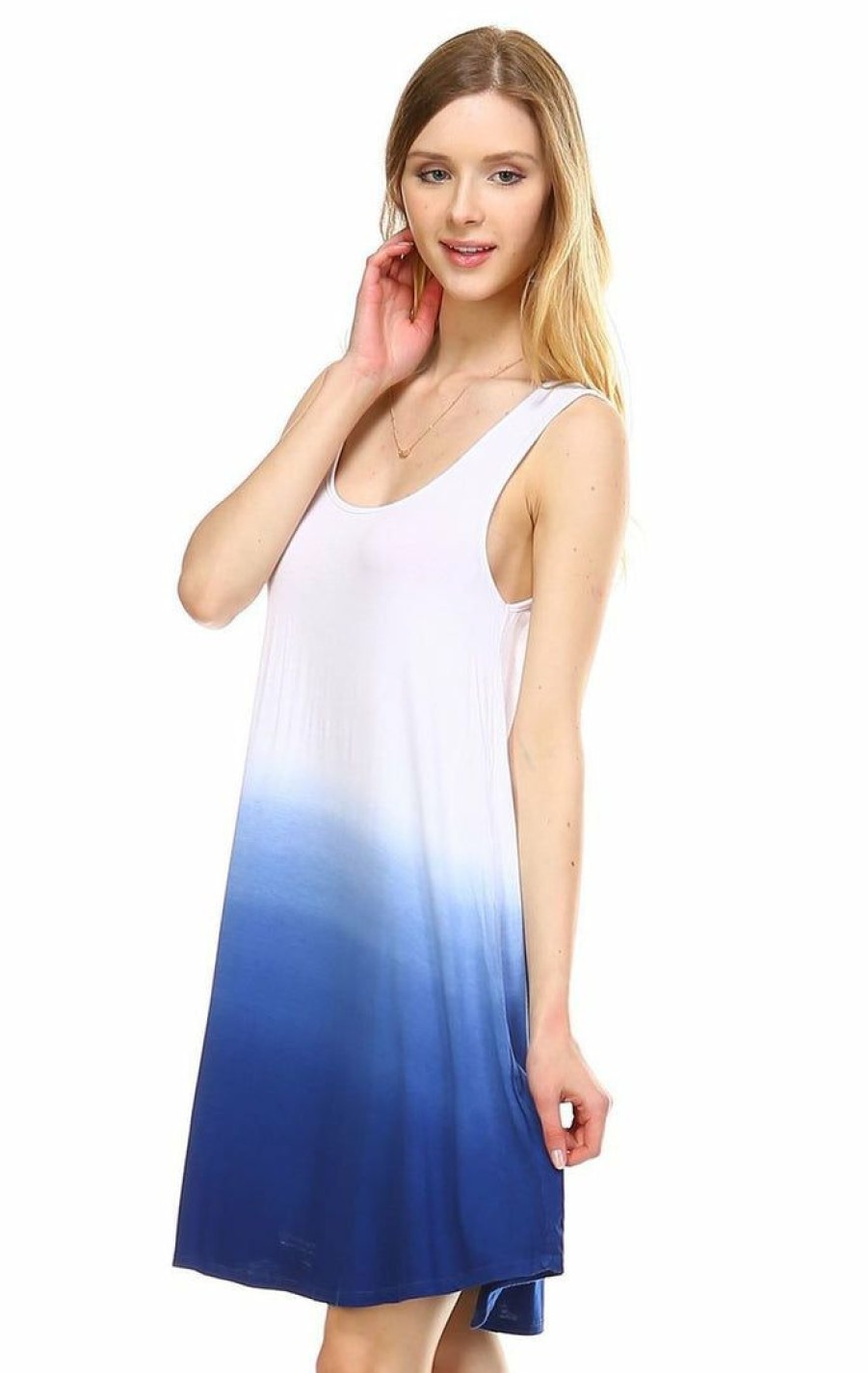 Regular Size * | Zoozie La Dip Tie Dye Dress Tank Sleeveless Mini Dresses Seafoam Indigo White Regular Size