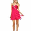 Regular Size * | Zoozie La Strapless Jewel Chest Dress With Drape Skirt Fuchsia Regular Size