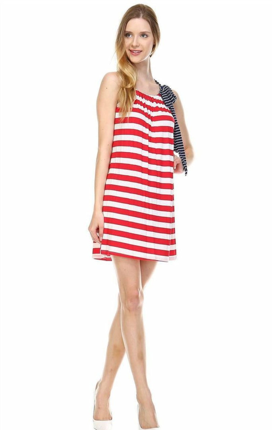 Regular Size * | Zoozie La American Flag Dress Navy Striped Bow Red Stripes 1