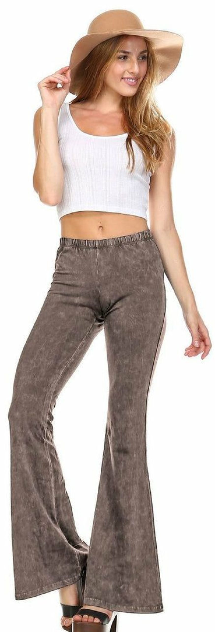 Regular Size * | Zoozie La Bell Bottoms Yoga Pants Denim Colored Taupe Gray Denim Colored Yoga Pants Taupe Gray