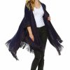 Regular Size * | Zoozie La Regular And Plus Size Aztec Tribal Poncho Capes Wrap Navy