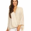 Regular Size * | Zoozie La Tunic Top Shirt Twist Wrap 3/4 Sleeve Oatmeal