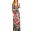 Regular Size * | Zoozie La Regular Size Maxi Dress With Sleeves Leopard Red Black Accent