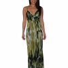 Regular Size * | Zoozie La Animal Print Silky Strapless Dress Green Jungle Paisley Spaghetti Strap