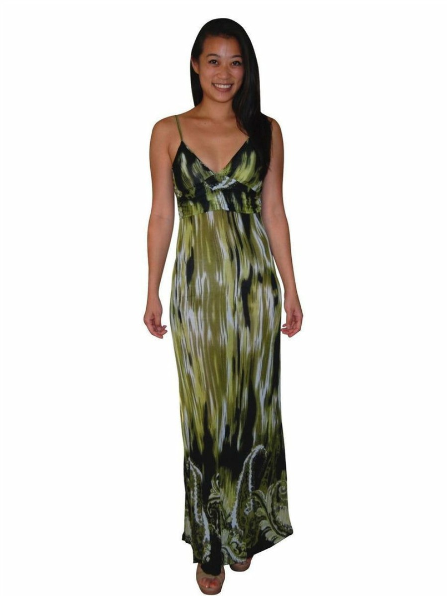 Regular Size * | Zoozie La Animal Print Silky Strapless Dress Green Jungle Paisley Spaghetti Strap