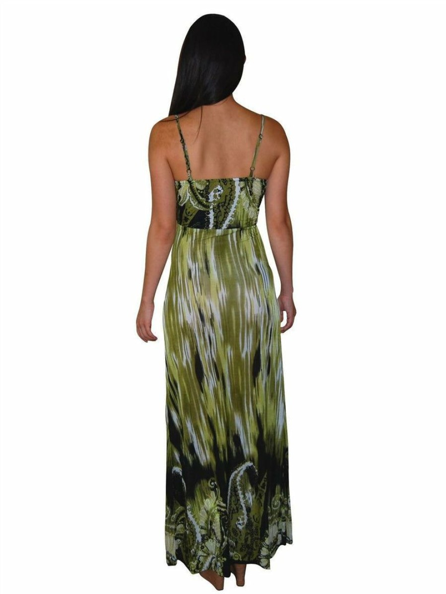 Regular Size * | Zoozie La Animal Print Silky Strapless Dress Green Jungle Paisley Spaghetti Strap