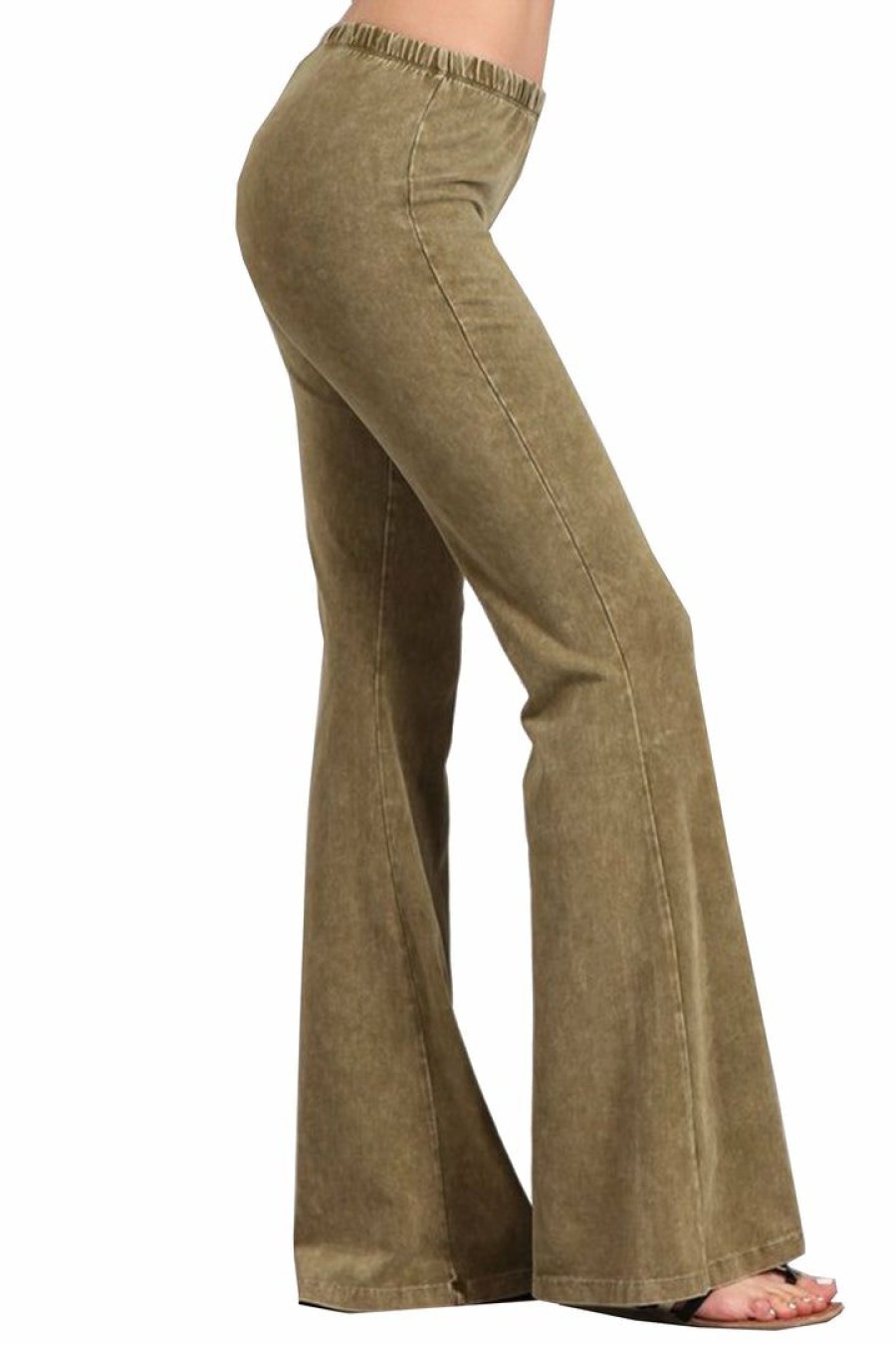 Regular Size * | Zoozie La Bell Bottoms Yoga Pants Denim Colored Regular Size Pale Olive