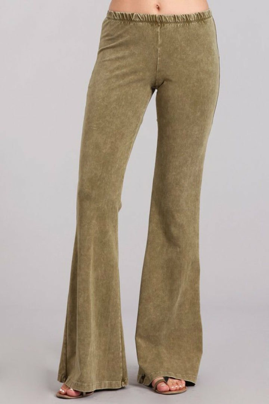 Regular Size * | Zoozie La Bell Bottoms Yoga Pants Denim Colored Regular Size Pale Olive