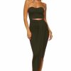 Regular Size * | Zoozie La Strapless Bodycon Maxi Club Dress Ruched Detail With Cutout Olive