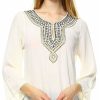 Regular Size * | Zoozie La Regular Size Embroidered Shirt With Long Sleeves With Button Accents Cream