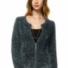 Regular Size * | Zoozie La Regular Size Fuzzy Zip Cardigan Sweater Gray