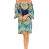 Regular Size * | Zoozie La Regular Size Off Shoulder Tunic Dress Navy Blue Tropical Paisley