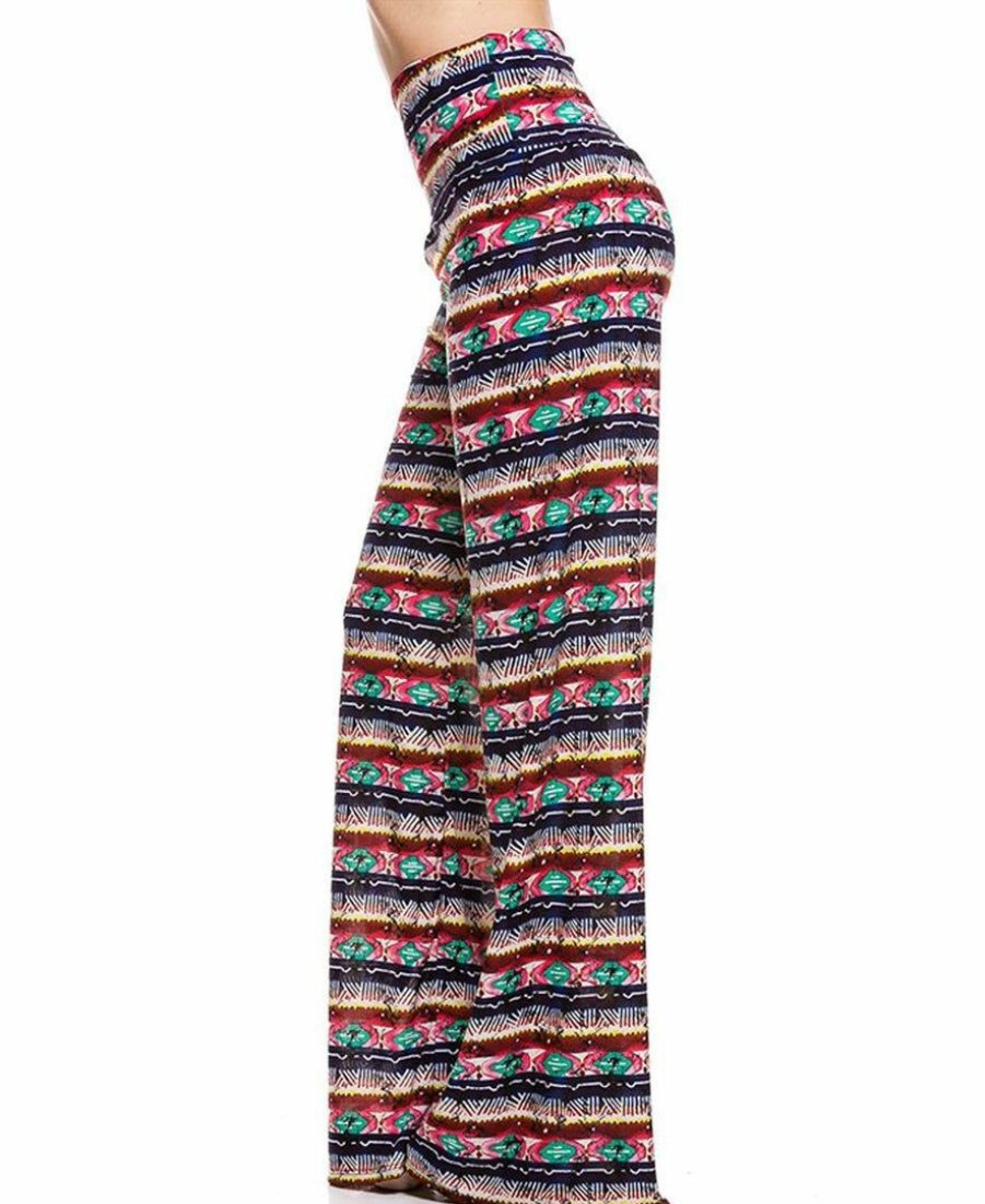 Regular Size * | Zoozie La Foldover Palazzo Pants Multi Aztec Striped Navy Pink