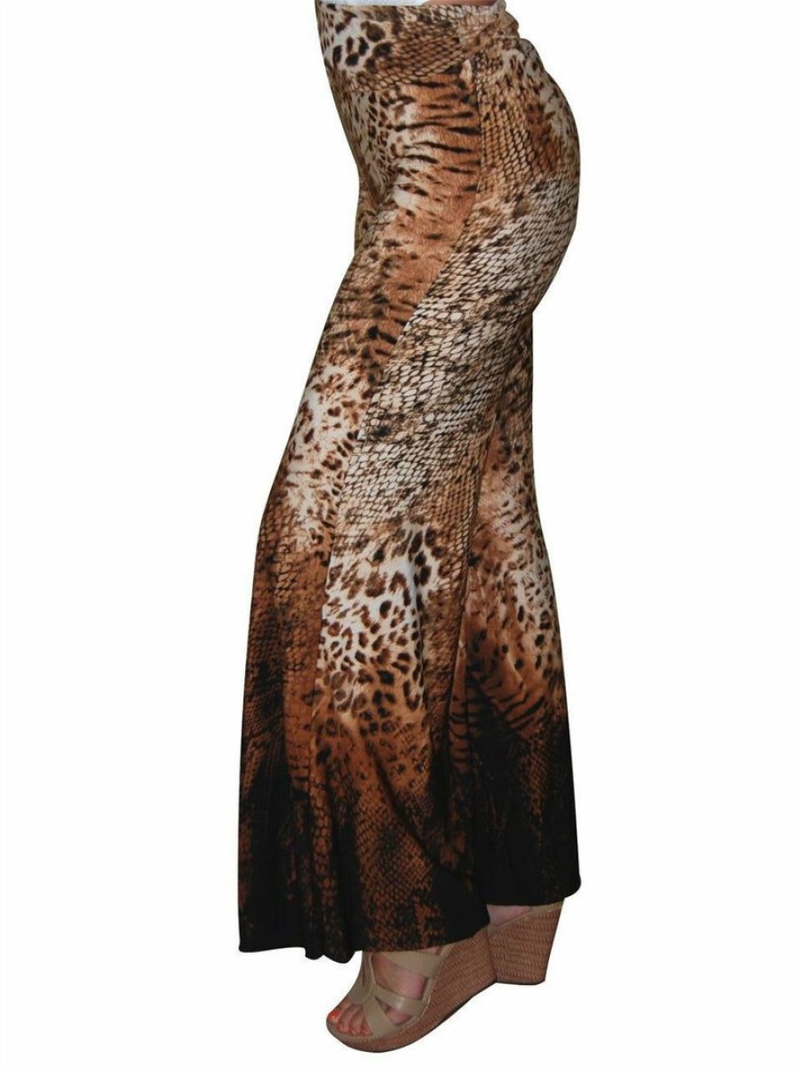 Regular Size * | Zoozie La Foldover Palazzo Pants Cheetah Snake Brown Regular Size