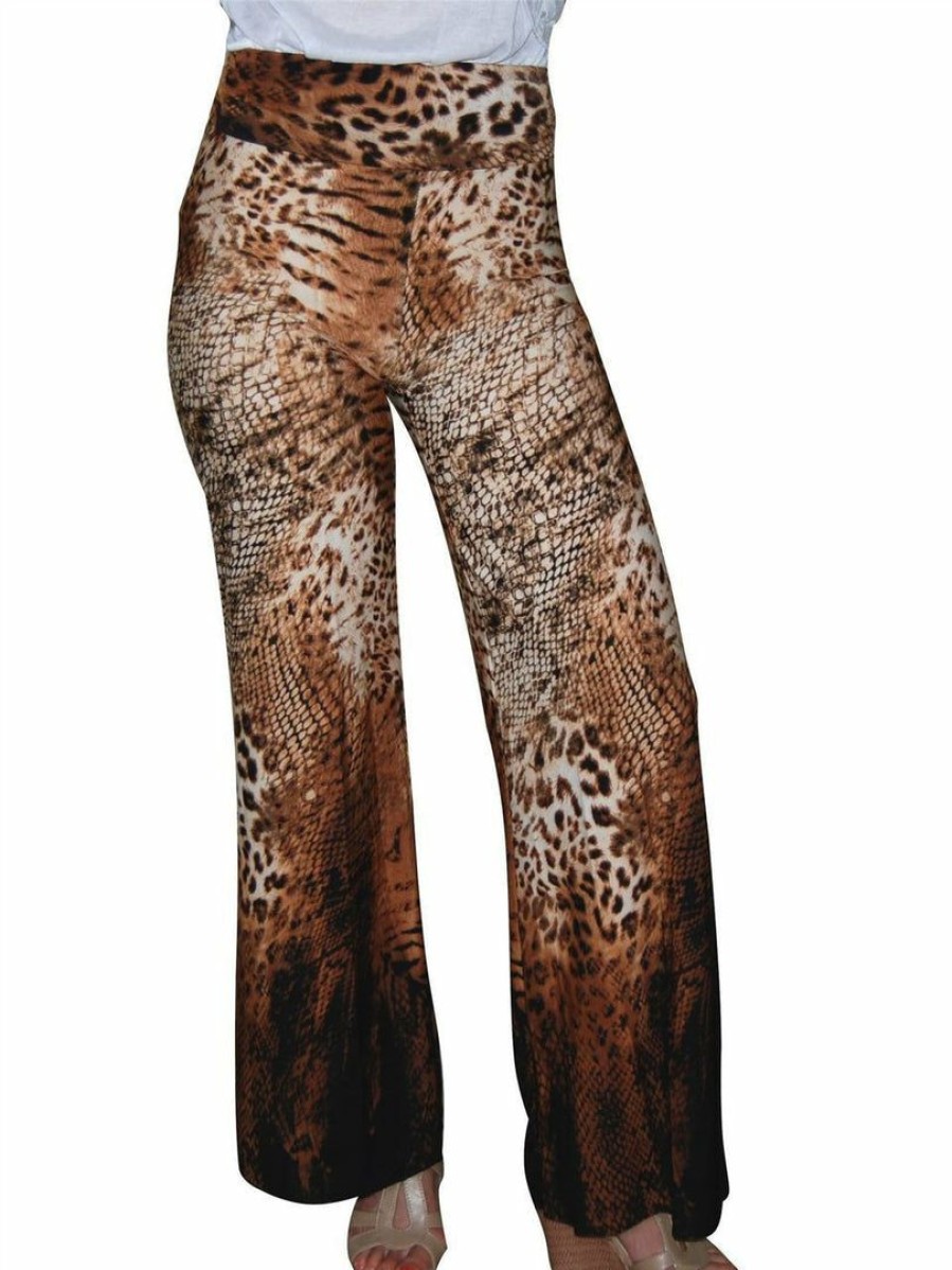 Regular Size * | Zoozie La Foldover Palazzo Pants Cheetah Snake Brown Regular Size