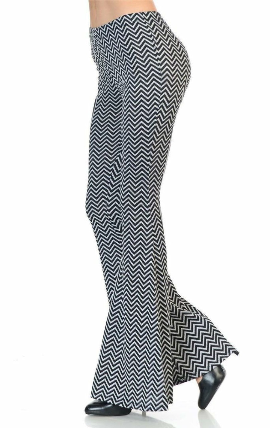 Regular Size * | Zoozie La Bell Bottoms Yoga Pants Infinite Chevron Black Gray