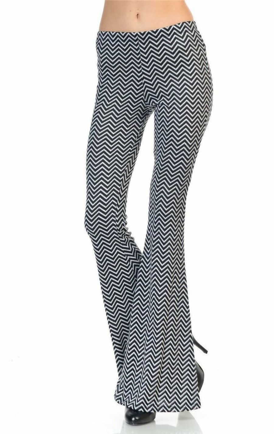 Regular Size * | Zoozie La Bell Bottoms Yoga Pants Infinite Chevron Black Gray