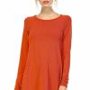 Regular Size * | Zoozie La Tunic Top Long Sleeve Trapeze Dress Rust Regular Size