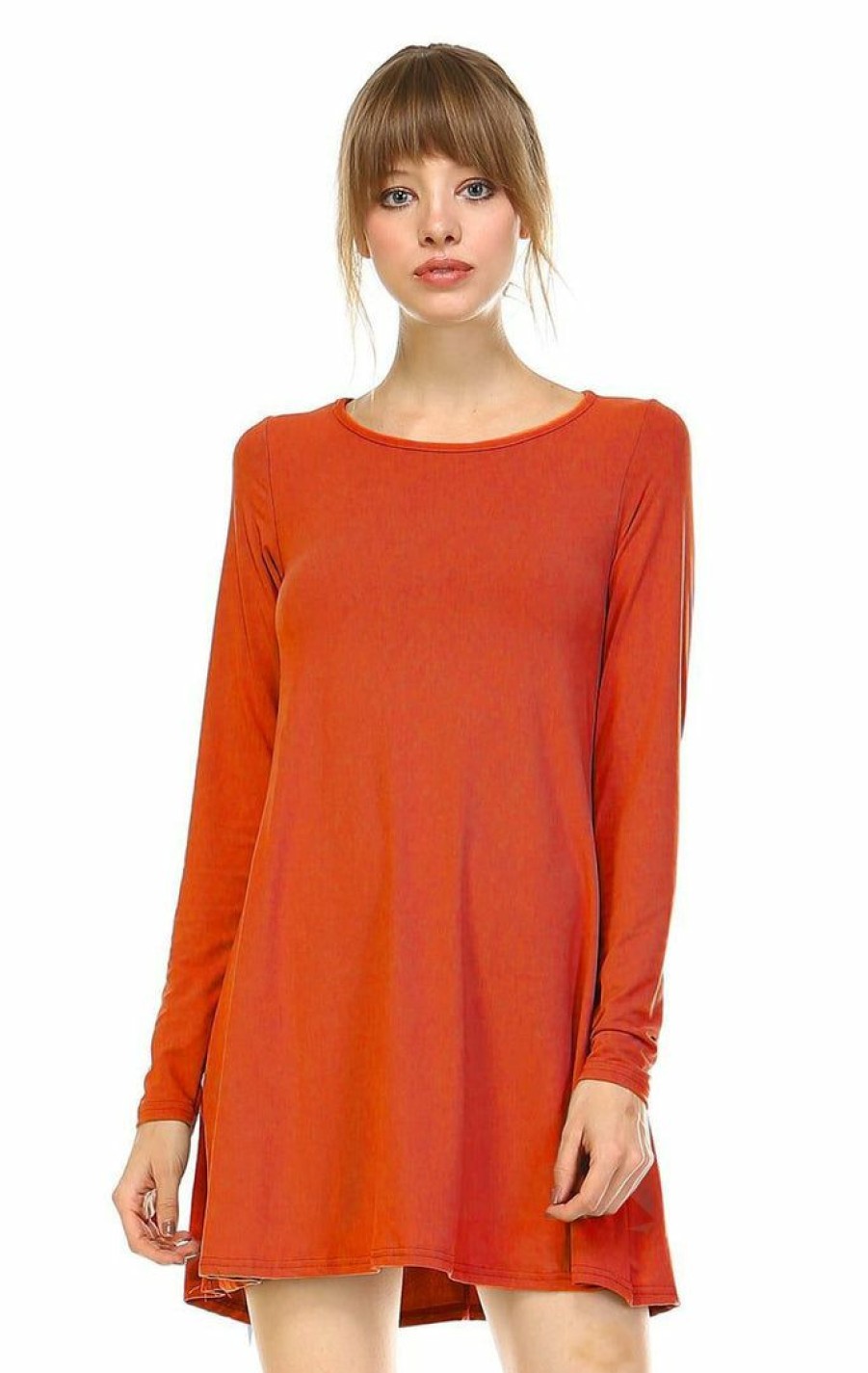 Regular Size * | Zoozie La Tunic Top Long Sleeve Trapeze Dress Rust Regular Size